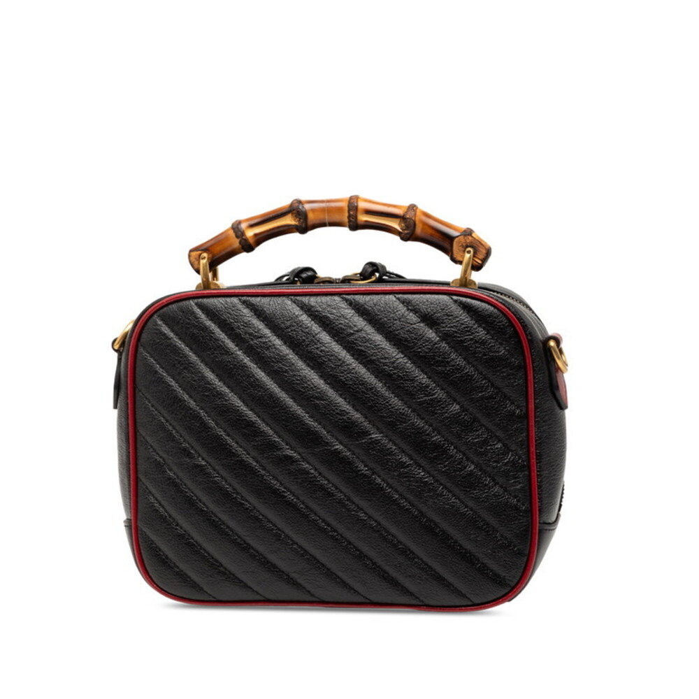 GUCCI Authentic Black Leather Bamboo Shoulder Bag - Picture 2 of 6